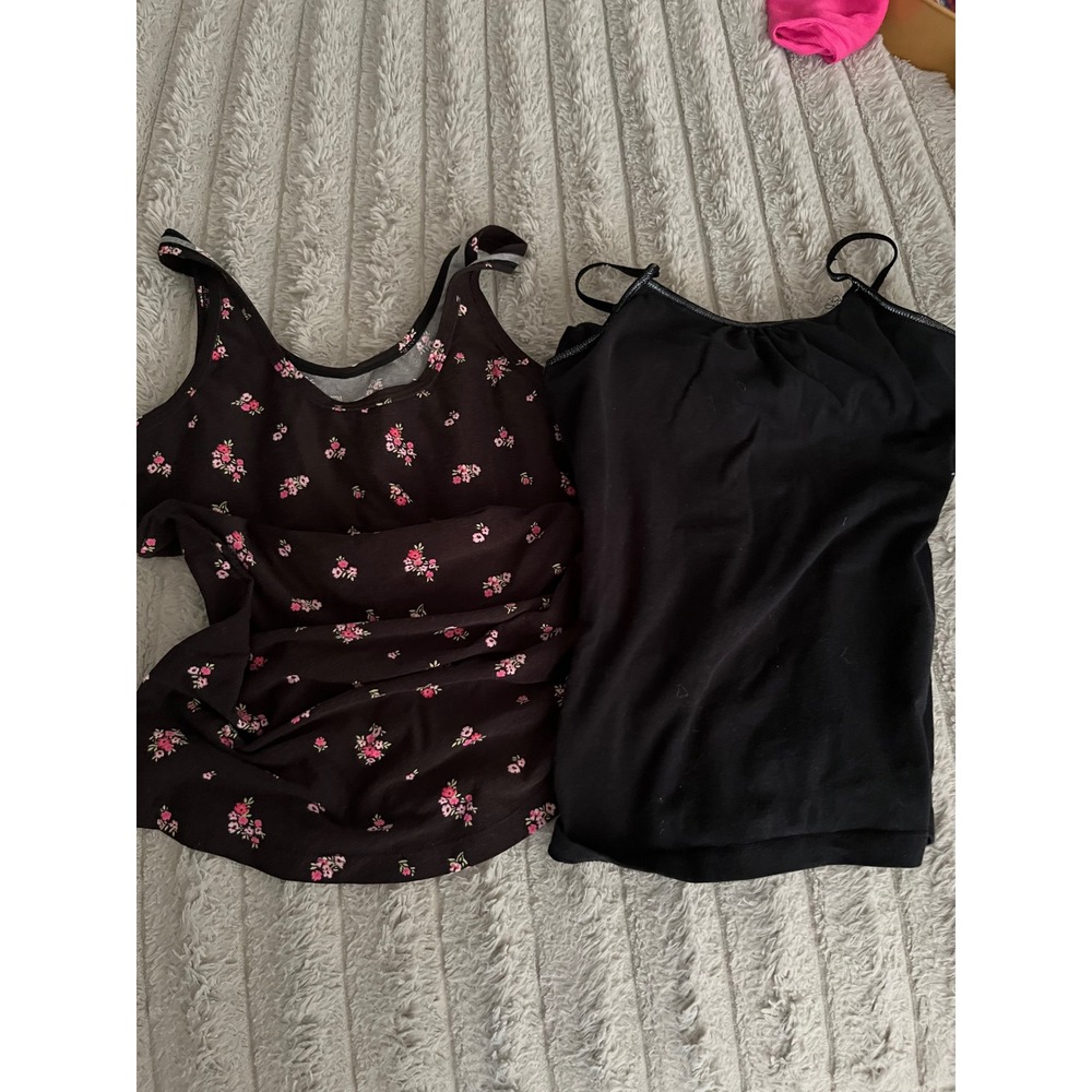 No Boundaries Floral Tank Xs & Cherokee Black Cami with Shelf Bra Bundle Kids L